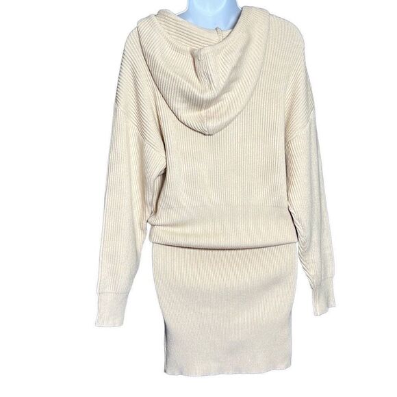 Pretty Garden Women's Drop Shoulder Sweater Dress Hooded Rib Knit Beige Small - Picture 4 of 7